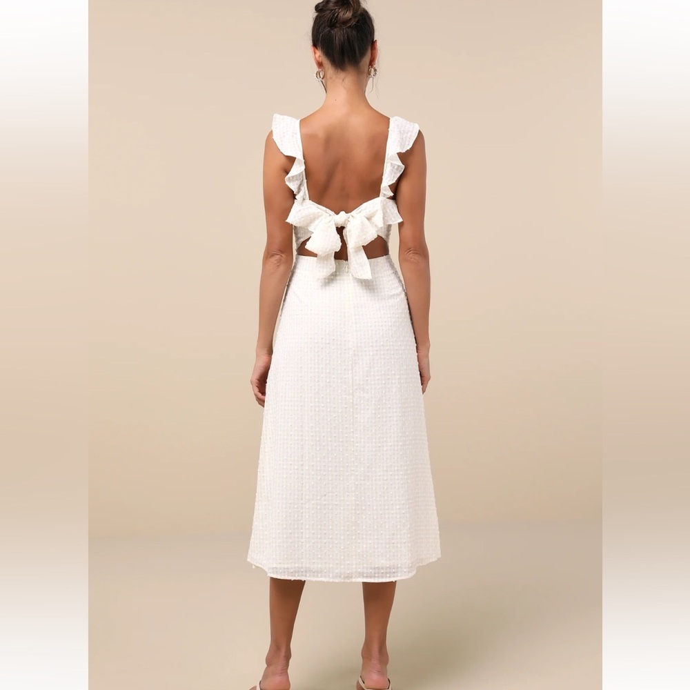 Lulu’s Sunkissed Style White & Beige Gingham Midi Dress - Picture 7 of 8